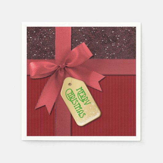 Serviette En Papier Rouge Ruban Joyeux cadeau de Noël serviettes (Devant)