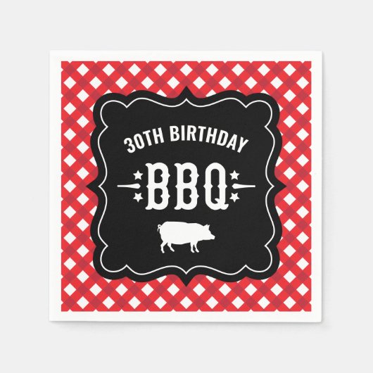 Serviette En Papier Rouge rustique En vichy Plaid 30e anniversaire BBQ (Devant)