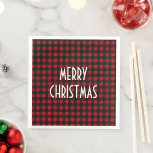 Serviette En Papier Rouge rustique et noir Buffalo plaqué Joyeux Noël