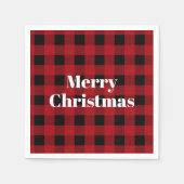 Serviette En Papier Rouge rustique et noir Buffalo plaqué Joyeux Noël (Devant)