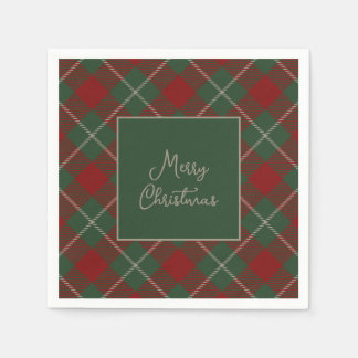 Serviette En Papier Rouge rustique et Tartan vert Plaid Noël