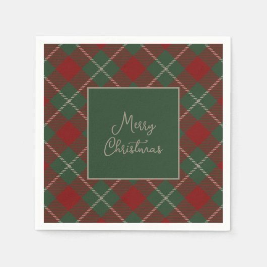 Serviette En Papier Rouge rustique et Tartan vert Plaid Noël (Devant)