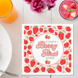Serviette En Papier Rouge Rustique Fille à la Fraise en Premier
