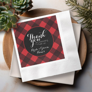 Serviette En Papier Rouge Rustique Plaid Buffalo Noir Motif Merci