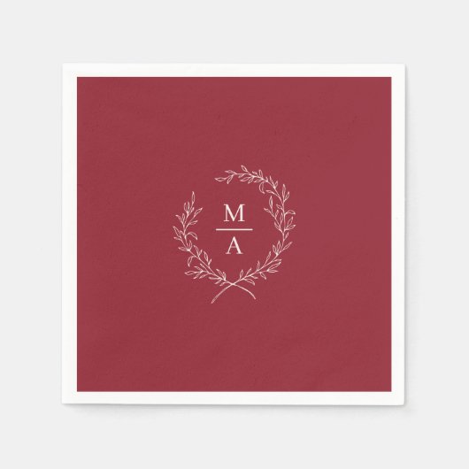Serviette En Papier Rouge rustique Simple Elégant Laurel Wreath Monogr (Devant)