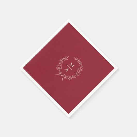 Serviette En Papier Rouge rustique Simple Elégant Laurel Wreath Monogr (Coin)
