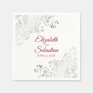 Serviette En Papier Rouge sur blanc avec frites d'argent Mariage éléga