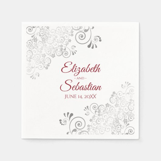 Serviette En Papier Rouge sur blanc avec frites d'argent Mariage éléga (Devant)