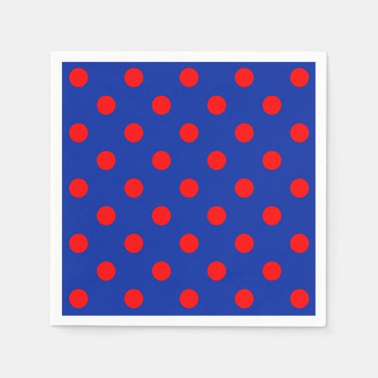 Serviette En Papier Rouge sur bleu Pois Motif Design (Devant)
