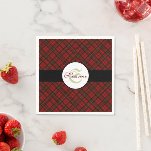 Serviette En Papier Rouge tartan Noël plaid hiver motif Monogramme