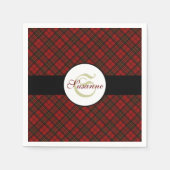 Serviette En Papier Rouge tartan Noël plaid hiver motif Monogramme (Devant)