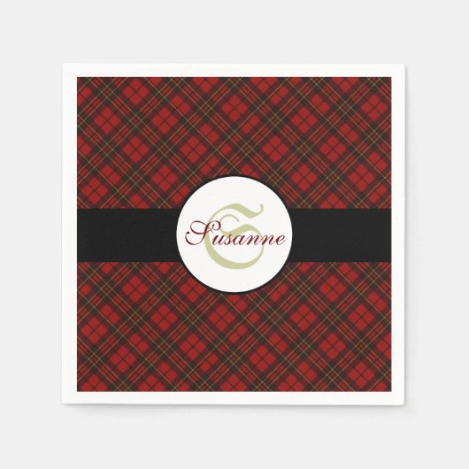 Serviette En Papier Rouge tartan Noël plaid hiver motif Monogramme (Devant)