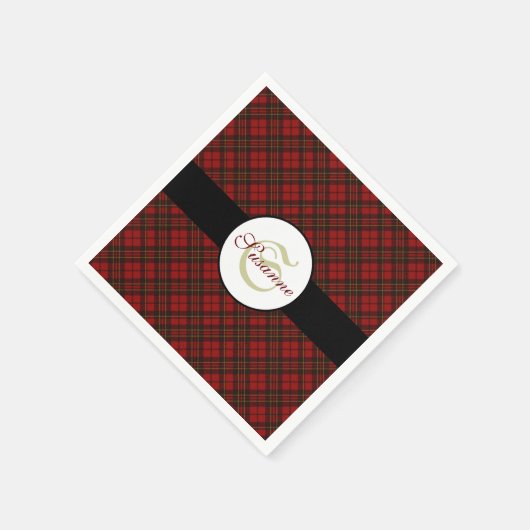 Serviette En Papier Rouge tartan Noël plaid hiver motif Monogramme (Coin)