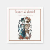 Serviette En Papier Rouge teintes Squelette couple Noms Date Mariage (Devant)