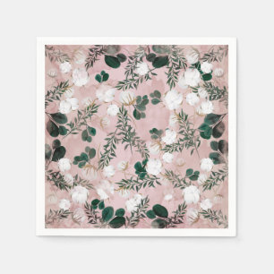 Serviette En Papier Rouge Terreux Coton Floral Feuillage Rustique Mari