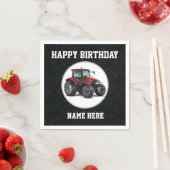 Serviette En Papier Rouge Tracteur Anniversaire Nom Fermier (En situation)