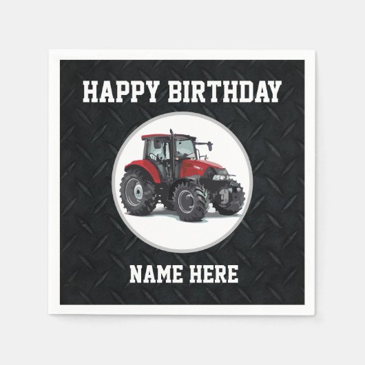Serviette En Papier Rouge Tracteur Anniversaire Nom Fermier (Devant)