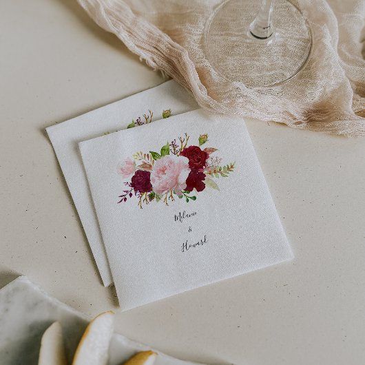 Serviette En Papier Rouge Tropical et Mariage romantique Napkin