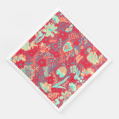 SERVIETTE EN PAPIER ROUGE TURQUOISE BLEU FLEURS SAUVAGES TULIPS, FEUIL (Coin)