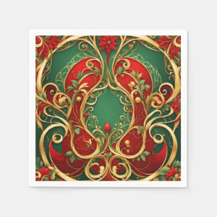 Serviette En Papier Rouge Vert Floral Noël Vacances Napkin