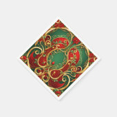Serviette En Papier Rouge Vert Floral Noël Vacances Napkin (Coin)