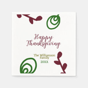 Serviette En Papier Rouge vert joyeux Thanksgiving floral feuille auto