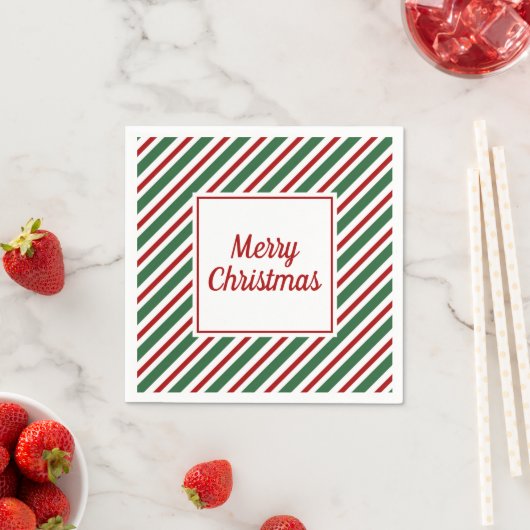 Serviette En Papier Rouge vert Motif Joyeux Noël Naples (En situation)