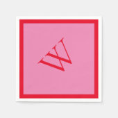 Serviette En Papier Rouge vif et monogramme rose (Devant)