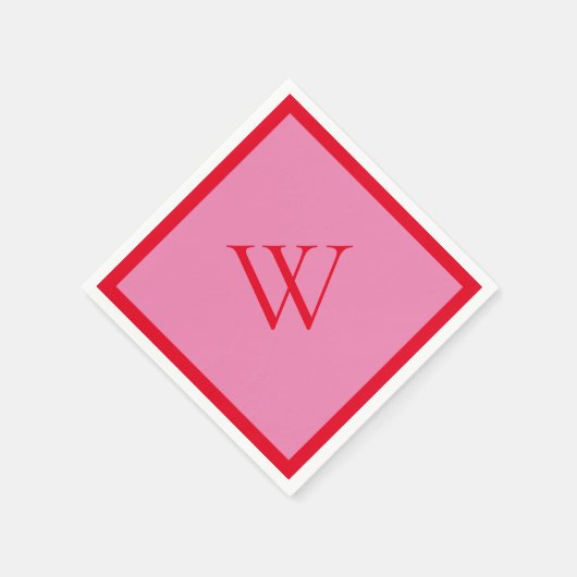 Serviette En Papier Rouge vif et monogramme rose (Coin)