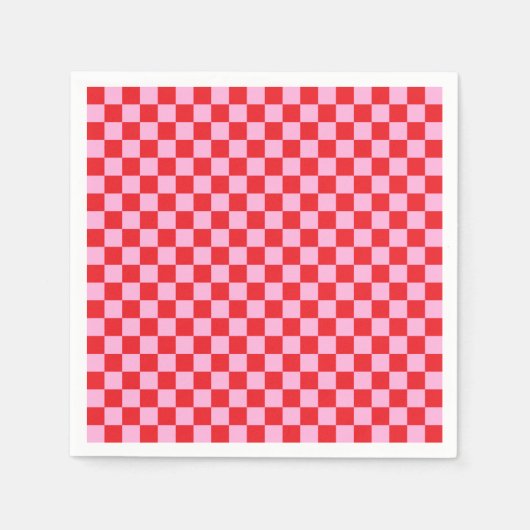 Serviette En Papier Rouge vif et rose clair à carreaux (Devant)