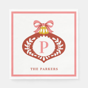 Serviette En Papier Rouge Vintage Monogramme ornement de Noël serviett