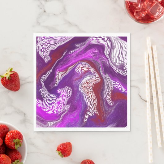 Serviette En Papier Rouge violet Abstrait Marbre moderne Fluid Art (En situation)