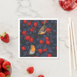 Serviette En Papier Rouges-gorges dans le pommier/bleu et rouge