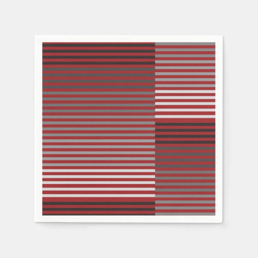 Serviette En Papier Rouges, Gris, Noirs, Rayures Blanches (Devant)