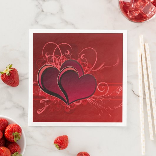 Serviette En Papier Rouges & Papier Coeur Naples Love Romance (En situation)