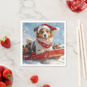 Serviette En Papier Rough Collie Chien en Luge Laissez Tomber la Neige