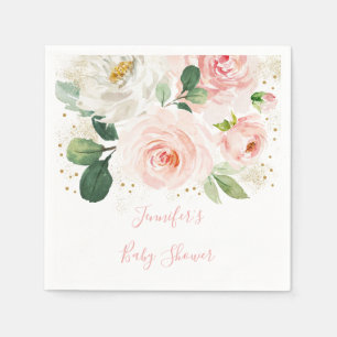 Serviette En Papier Rougissent le baby shower floral d'or de  