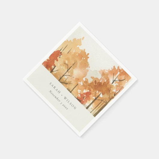Serviette En Papier Rouille Orange Jaune Automne Arbre Automne Mariage (Coin)