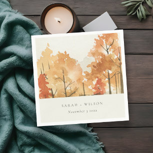 Serviette En Papier Rouille Orange Jaune Automne Arbre Automne Mariage