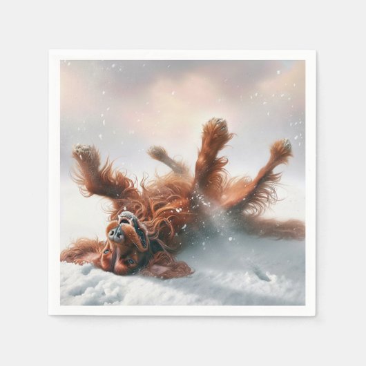 Serviette En Papier Roulement De Setter Irlandais Dans La Neige (Devant)