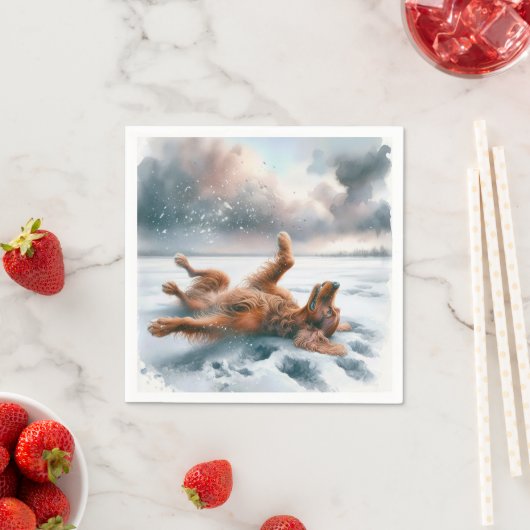 Serviette En Papier Roulement De Setter Irlandais Dans La Neige (En situation)