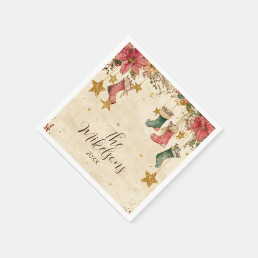 Serviette En Papier Rousses et Poinsettias Noël (Coin)