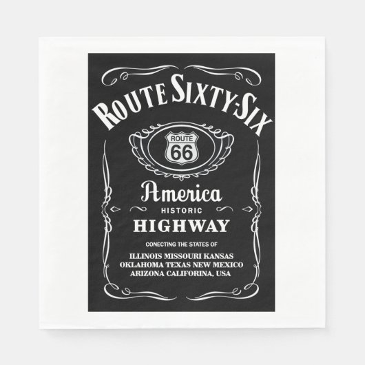 Serviette En Papier Route 66 Étiquette noir (Devant)
