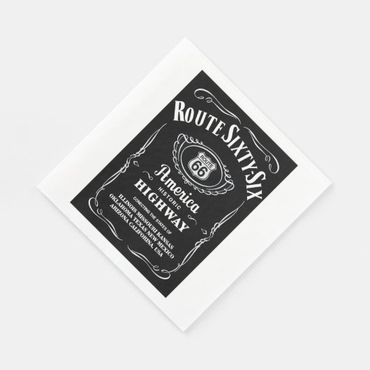 Serviette En Papier Route 66 Étiquette noir (Coin)