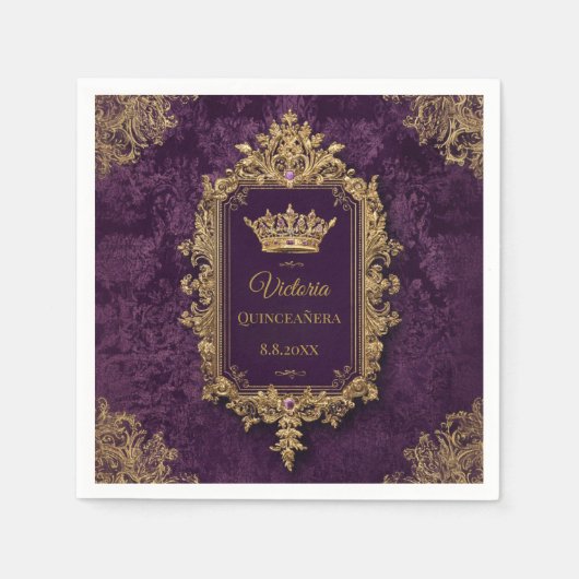 Serviette En Papier Royal Amethyst Quinceañera, coutume (Devant)