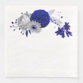 Serviette En Papier royal bleu & argent fleurs & argent feuilles (Devant)
