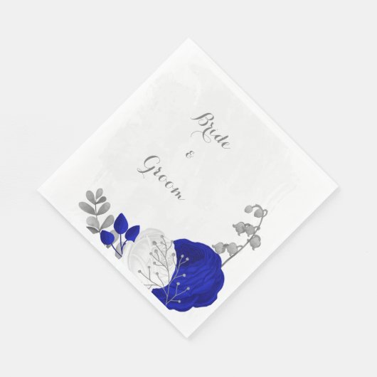Serviette En Papier royal bleu & blanc fleurs argent mariage (Coin)