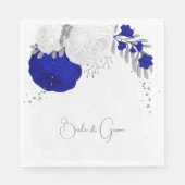 Serviette En Papier royal bleu & blanc fleurs argent mariage (Devant)