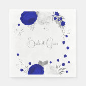 Serviette En Papier royal bleu & blanc fleurs argent mariage (Devant)