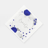 Serviette En Papier royal bleu & blanc fleurs argent mariage (Coin)